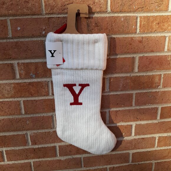 Knit Monogram Christmas Stocking - White - Letter Y - Picture 3 of 5